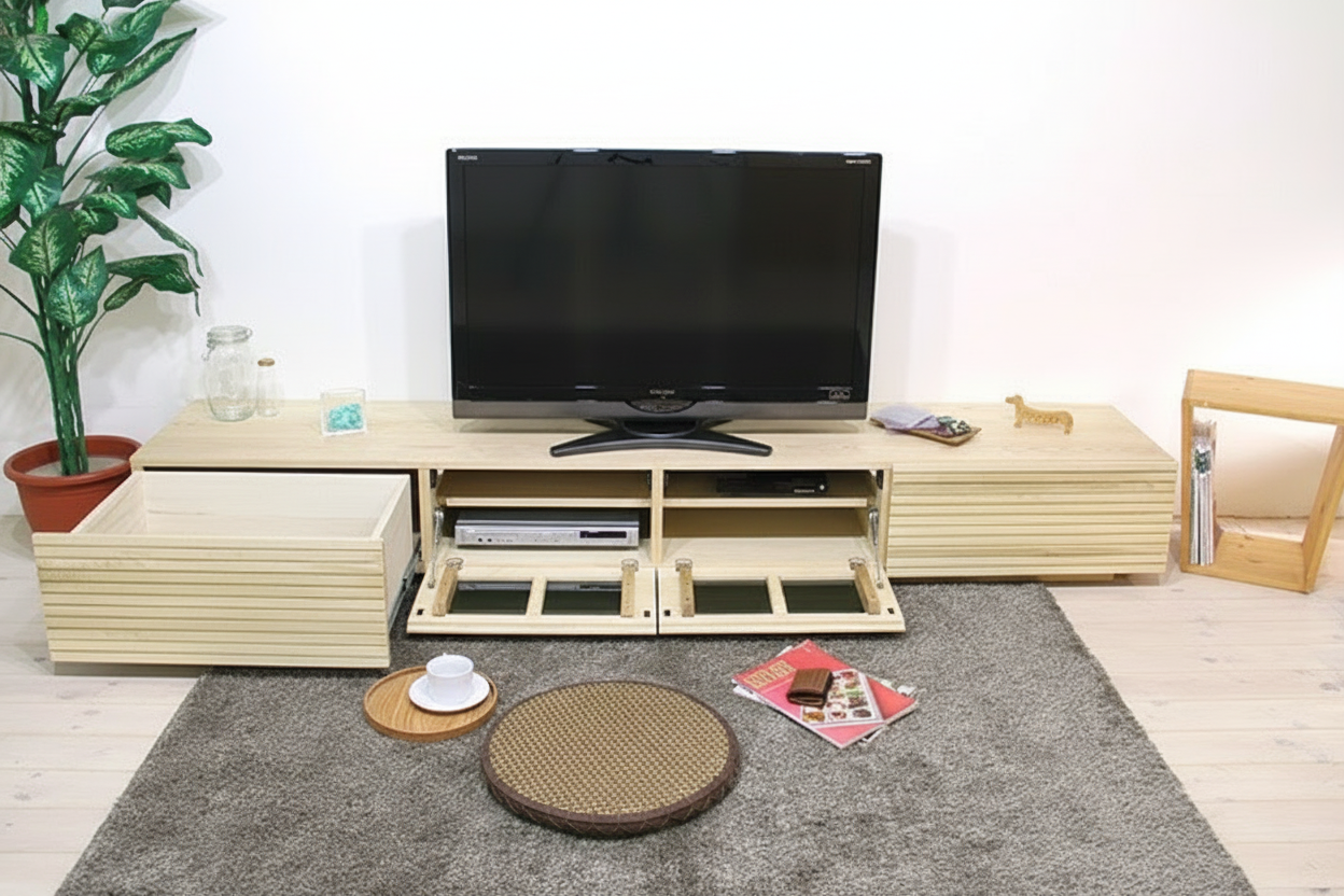 天然木・無垢を使ったテレビ台・テレビボード 風雅 2200mm ホワイトアッシュ イメージ1