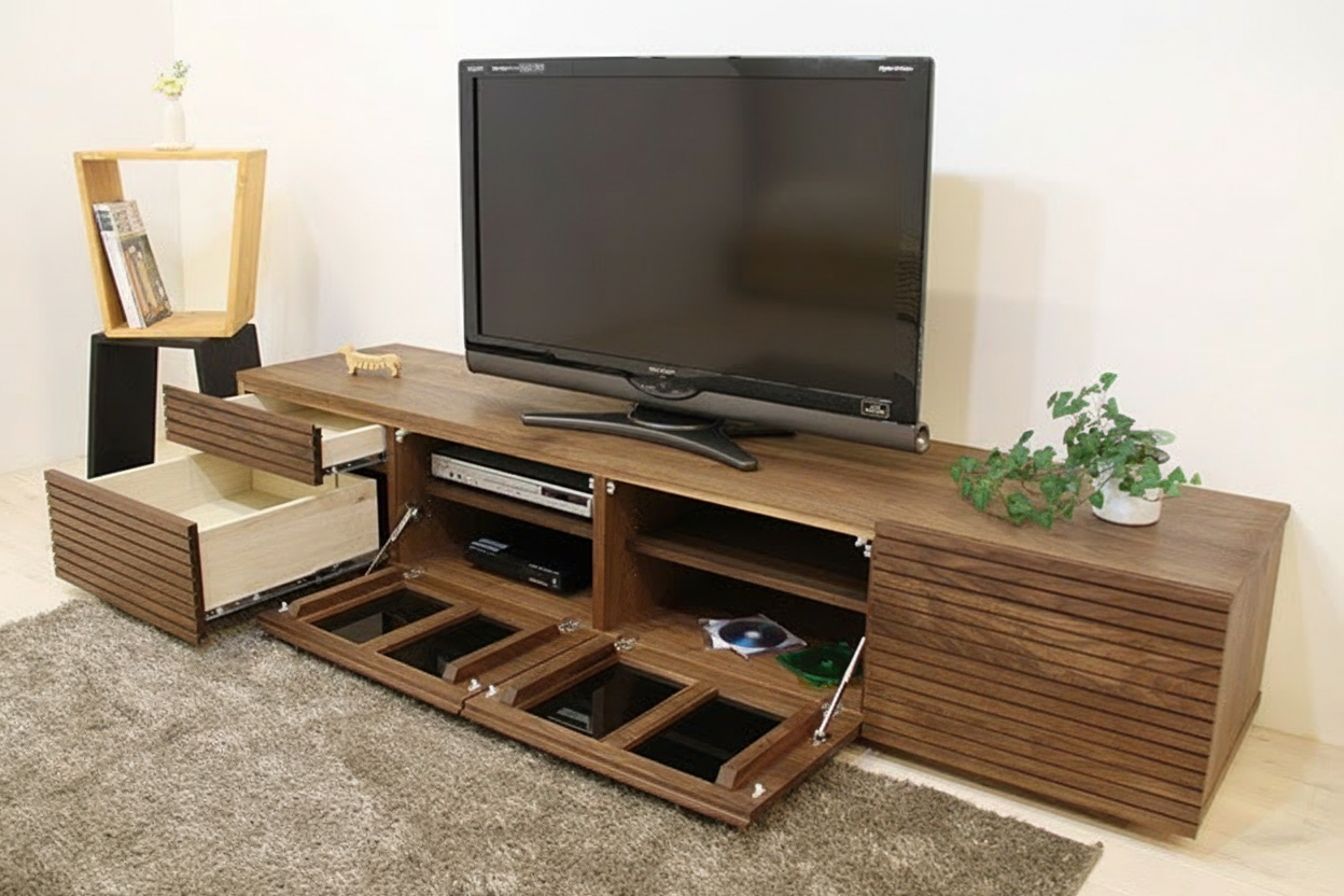 天然木・無垢を使ったテレビ台・テレビボード 風雅  -タイプ2 ウォールナット／ウォルナット 幅2000mm 