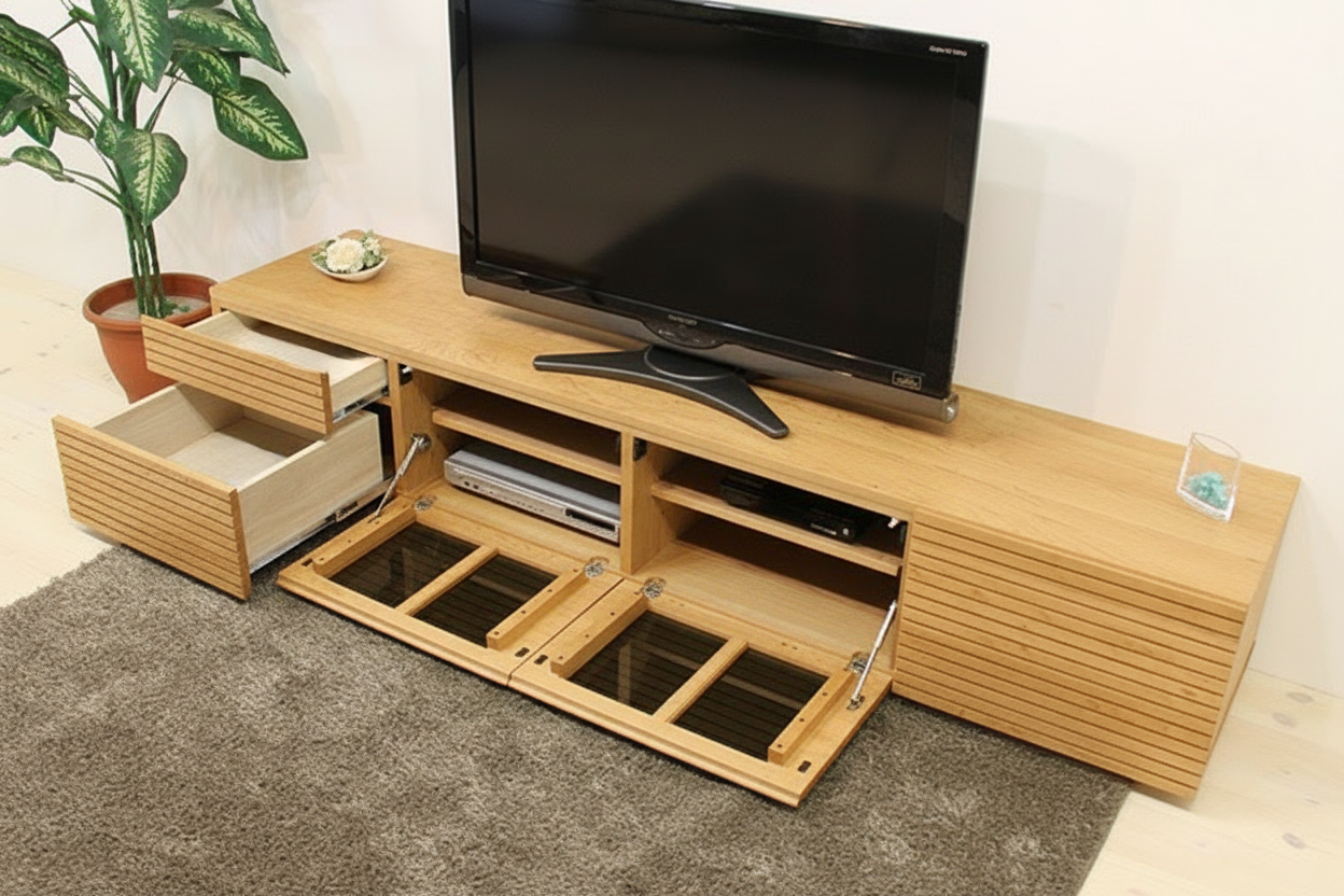 天然木・無垢を使ったテレビ台・テレビボード 風雅  -タイプ2 2000mm ブラックチェリー イメージ2