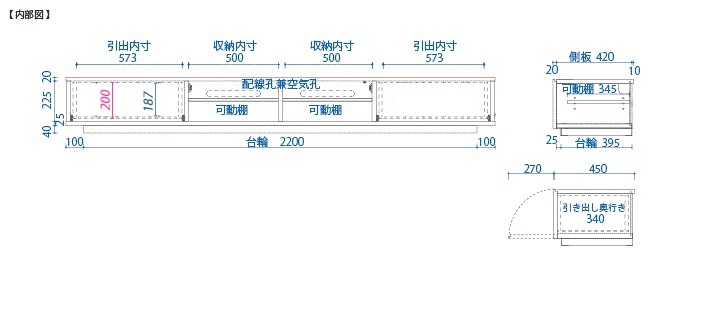 彩美テレビ台 サイズ図面2