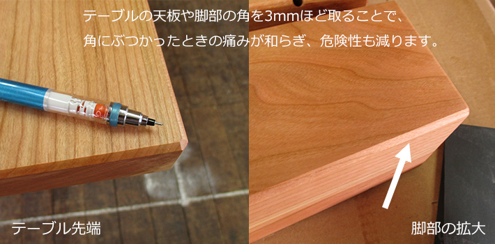 テーブルの角面とり加工