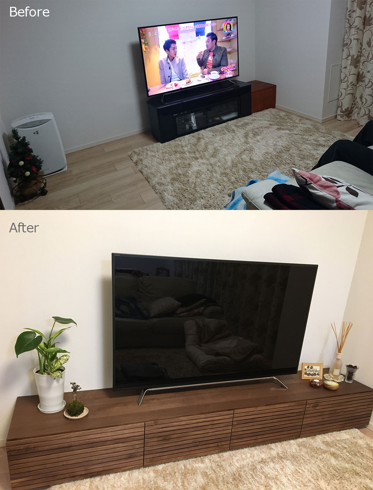 天然木のテレビ台-W2300-ウォールナット-風雅