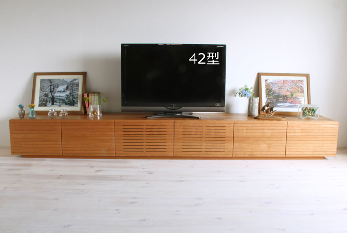 天然木・無垢の大型テレビボード風雅3000mmブラックチェリーイメージ1