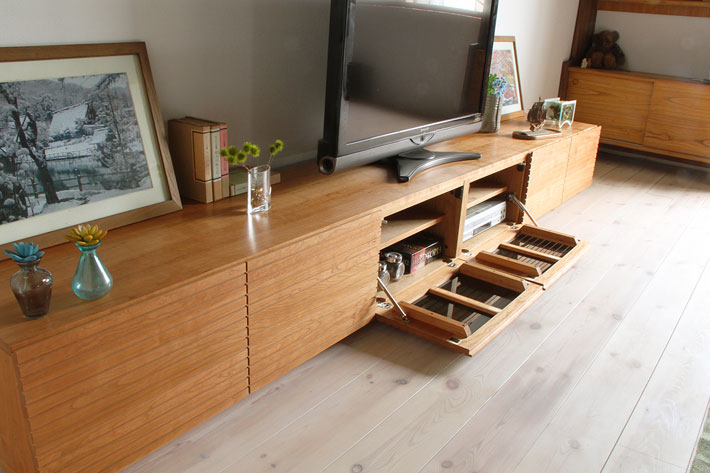 天然木・無垢の大型テレビボード風雅3000mmブラックチェリーイメージ2