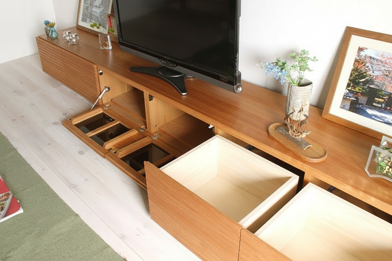 天然木・無垢の大型テレビボード風雅3000mmブラックチェリーイメージ3