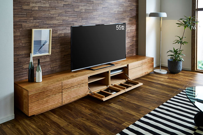 天然木・無垢の大型テレビボード風雅3000mmブラックチェリーイメージ2