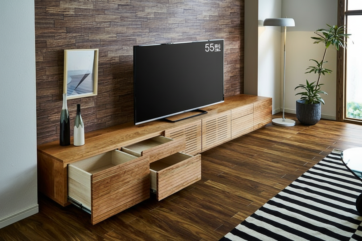 天然木・無垢の大型テレビボード風雅3000mmブラックチェリーイメージ2