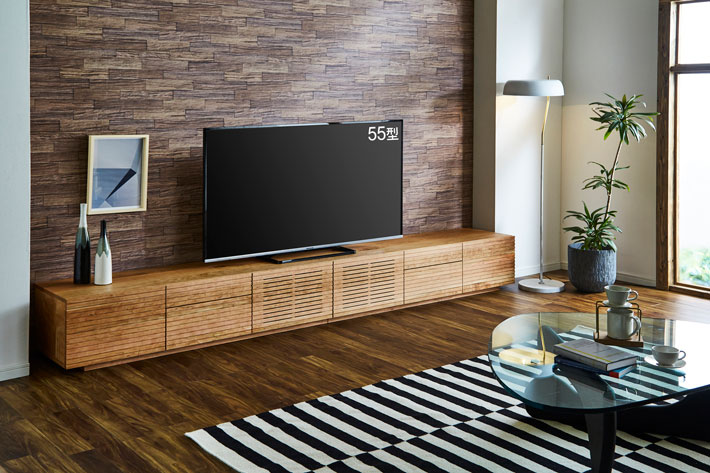 天然木・無垢の大型テレビボード風雅3000mmブラックチェリーイメージ2