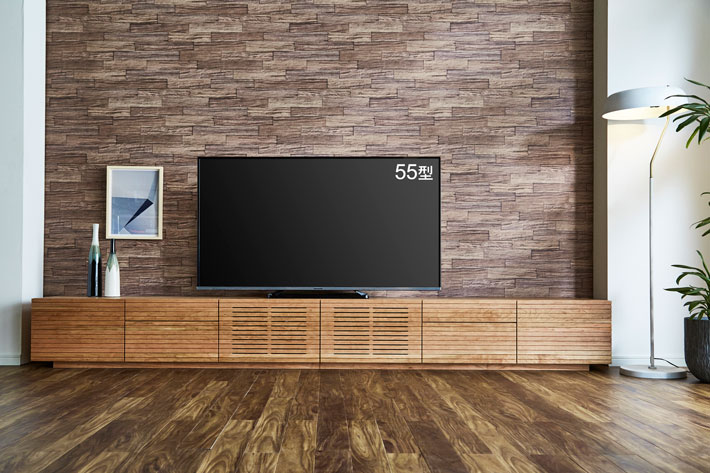 天然木・無垢の大型テレビボード風雅3000mmブラックチェリーイメージ1