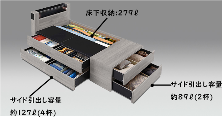 Tasia引出し付きベッド フットBoxタイプ　シングルサイズ