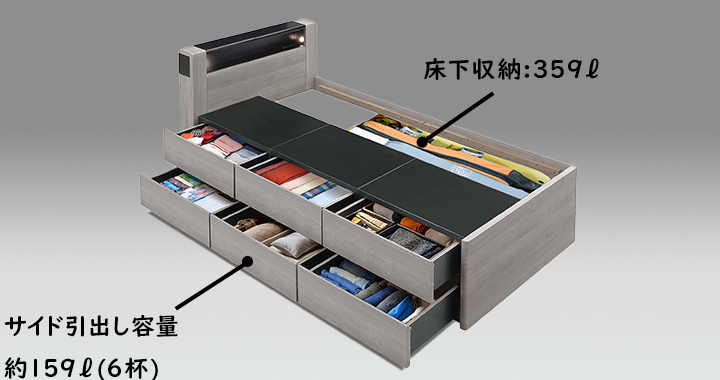 Tasia引出し付きベッド サイドBoxタイプ シングル サイズ2